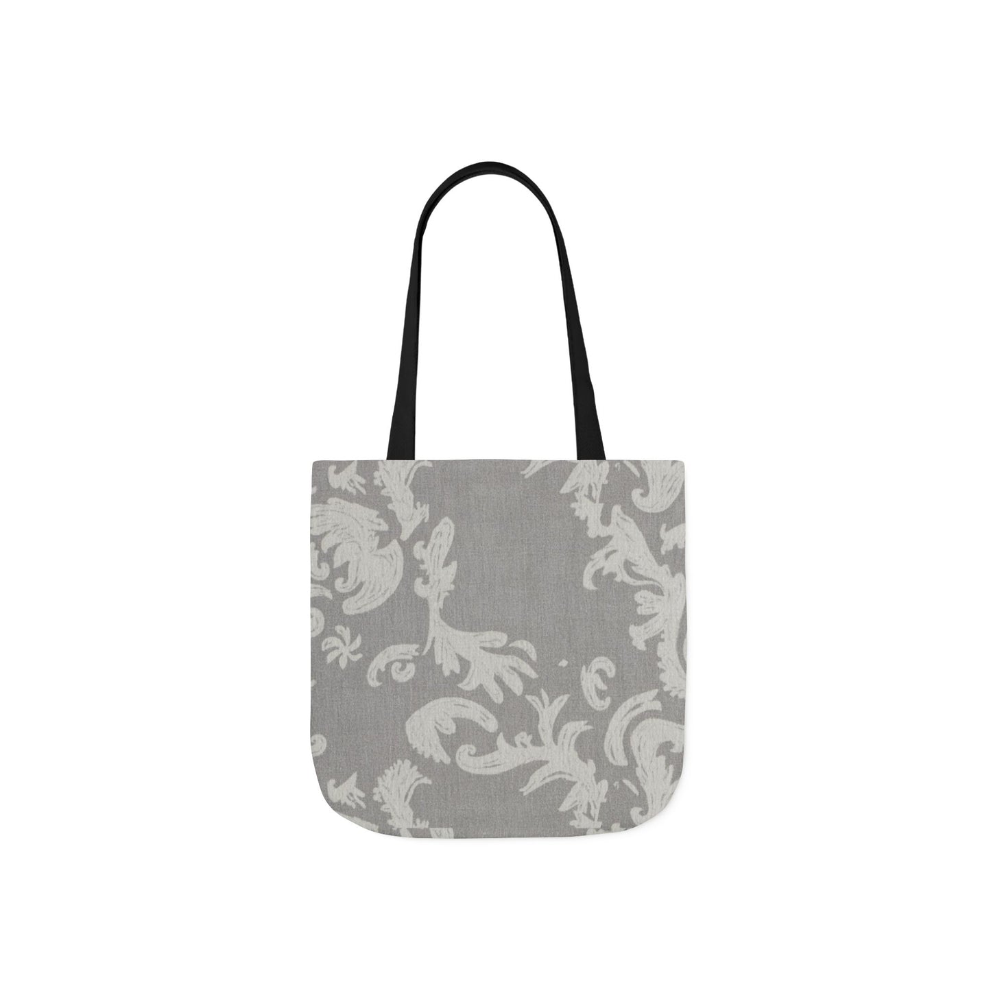 Gray Damask Canvas Tote Bag with Black Straps