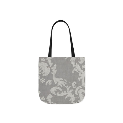 Gray Damask Canvas Tote Bag with Black Straps