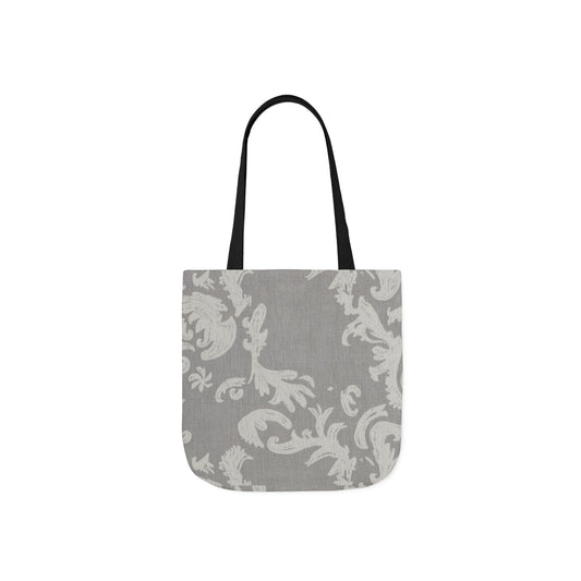 Gray Damask Canvas Tote Bag with Black Straps