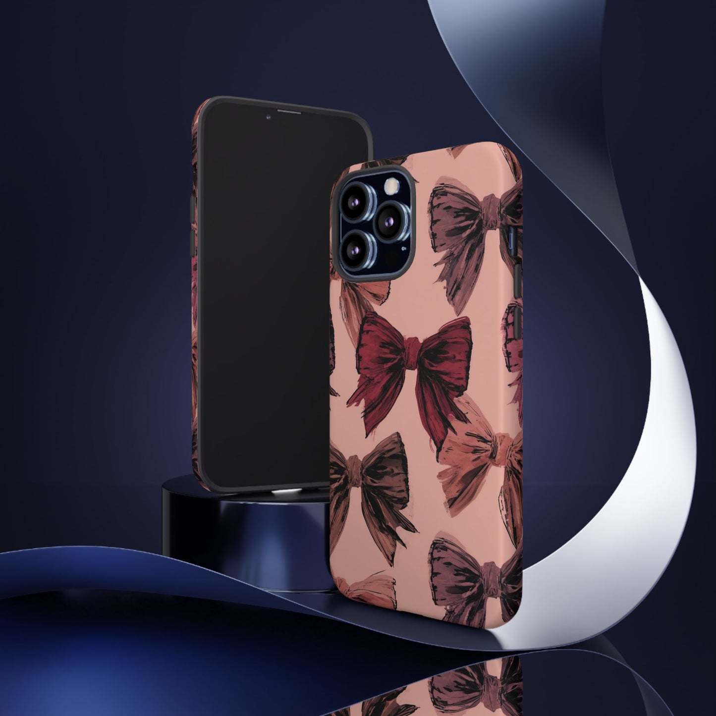 Bow Pattern Tough Phone Case — Pink Watercolor Bows Protective iPhone Cover