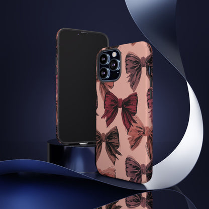Bow Pattern Tough Phone Case — Pink Watercolor Bows Protective iPhone Cover