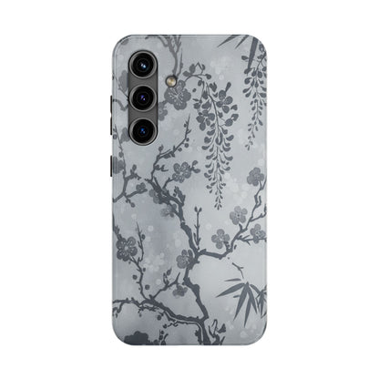 Tough Phone Case — Gray Cherry Blossom Ink Floral Design