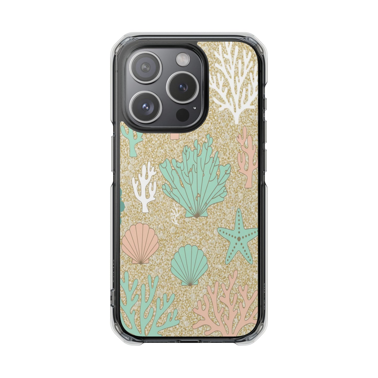Clear Magnetic Phone Case — Pastel Seashell & Coral Beach Design
