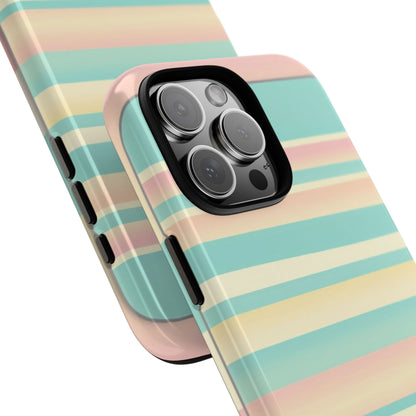 Pastel Striped Tough Phone Case — Mint, Peach & Cream Protective Cover