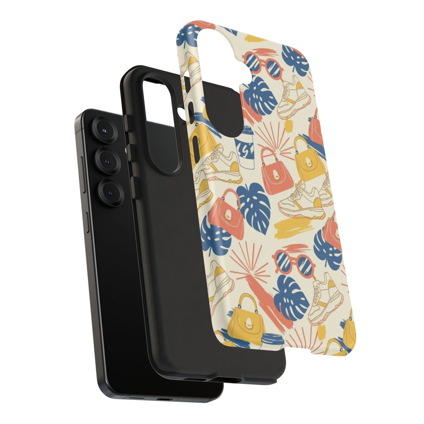 Tough Cases: Retro Summer Pattern Phone Case – Sunglasses, Sneakers & Tropical Leaves