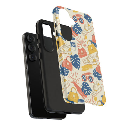 Tough Cases: Retro Summer Pattern Phone Case – Sunglasses, Sneakers & Tropical Leaves
