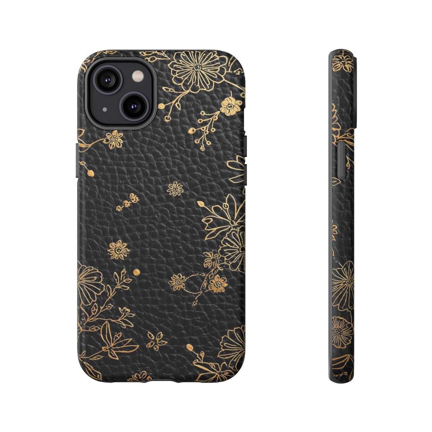 Floral Gold Foil Leather Texture Tough Phone Case