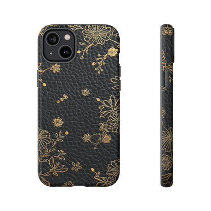 Floral Gold Foil Leather Texture Tough Phone Case