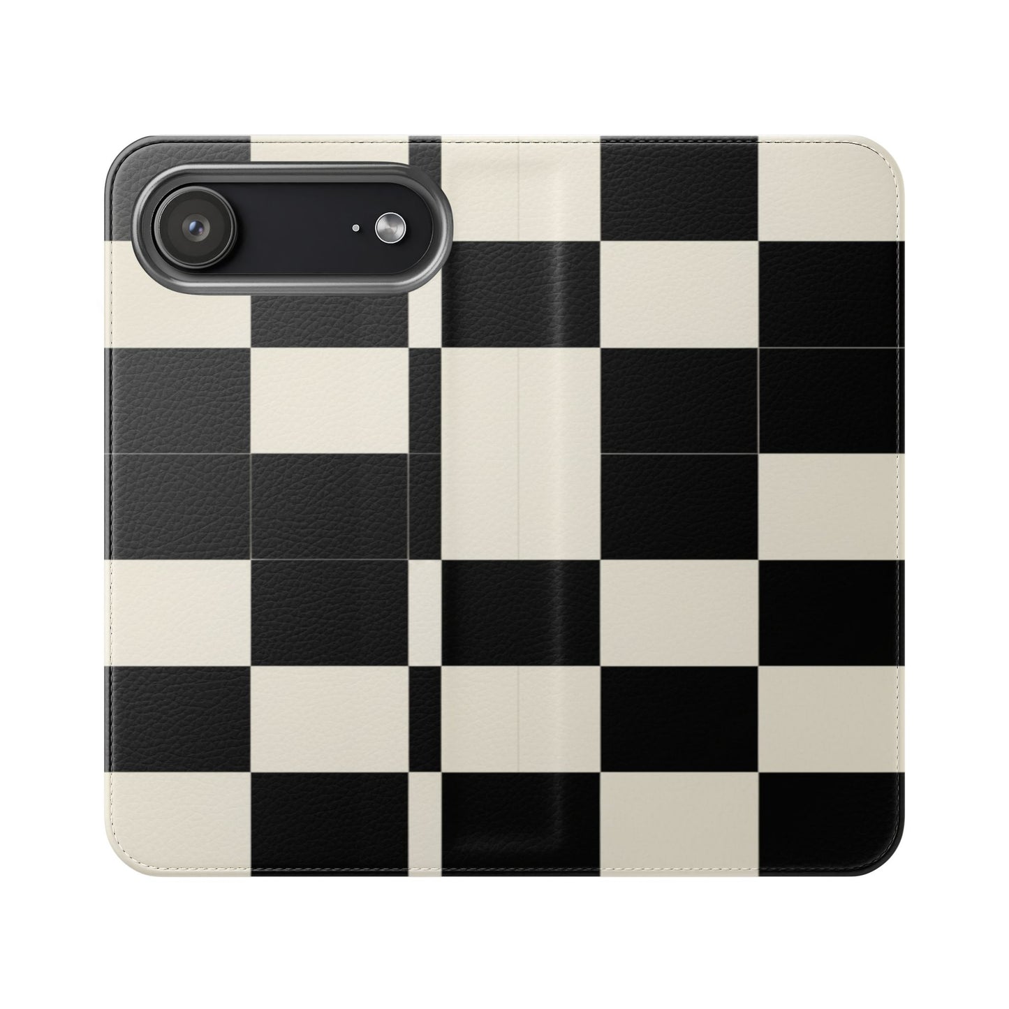 Checkered Flip Phone Case – Black & Cream Retro Grid Wallet Case
