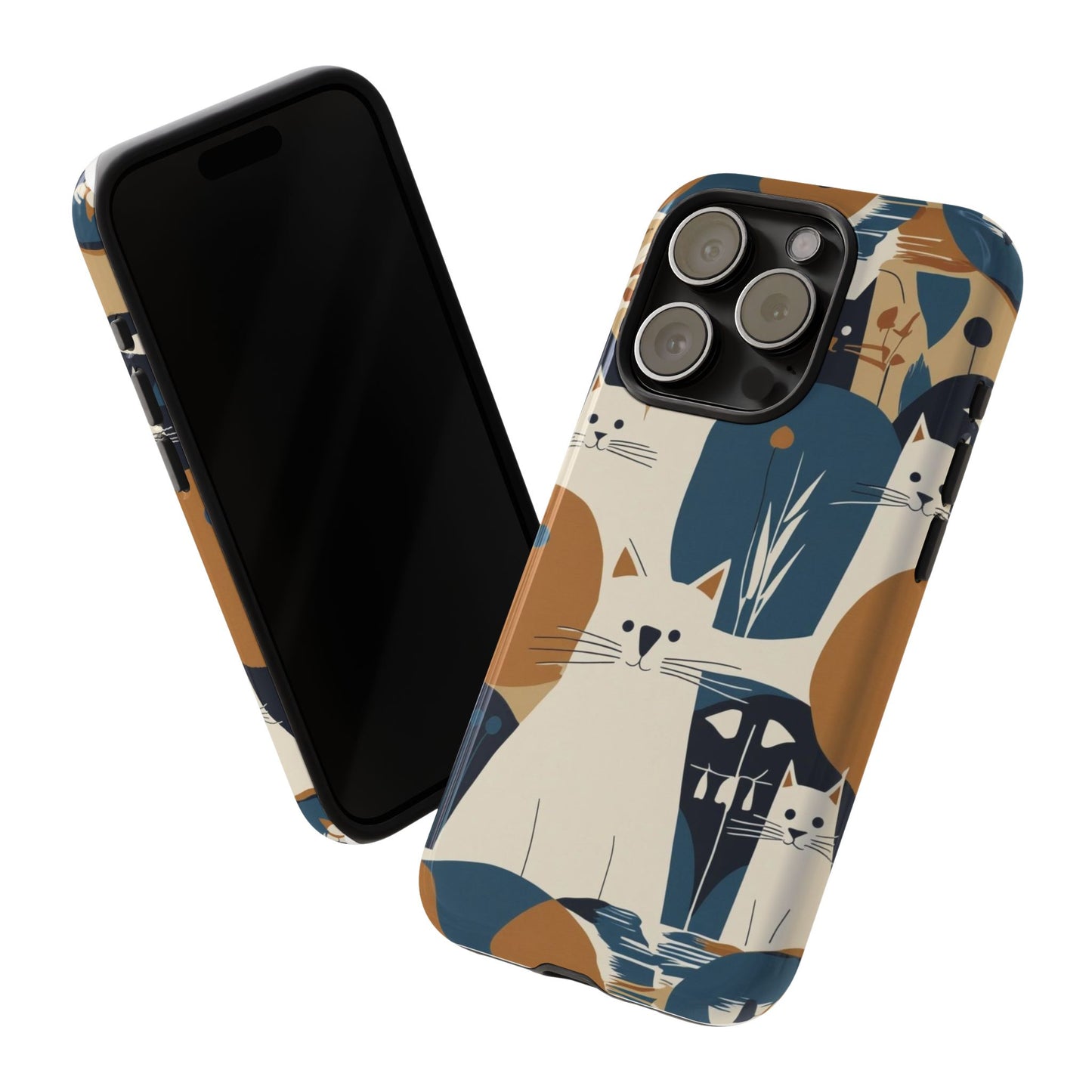 Cat Pattern Phone Case – Retro Abstract Cats Protective iPhone Cover