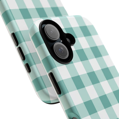 Mint Green Buffalo Check Tough Phone Case — Durable Plaid Protective Cover