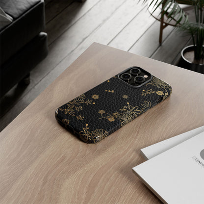Floral Gold Foil Leather Texture Tough Phone Case