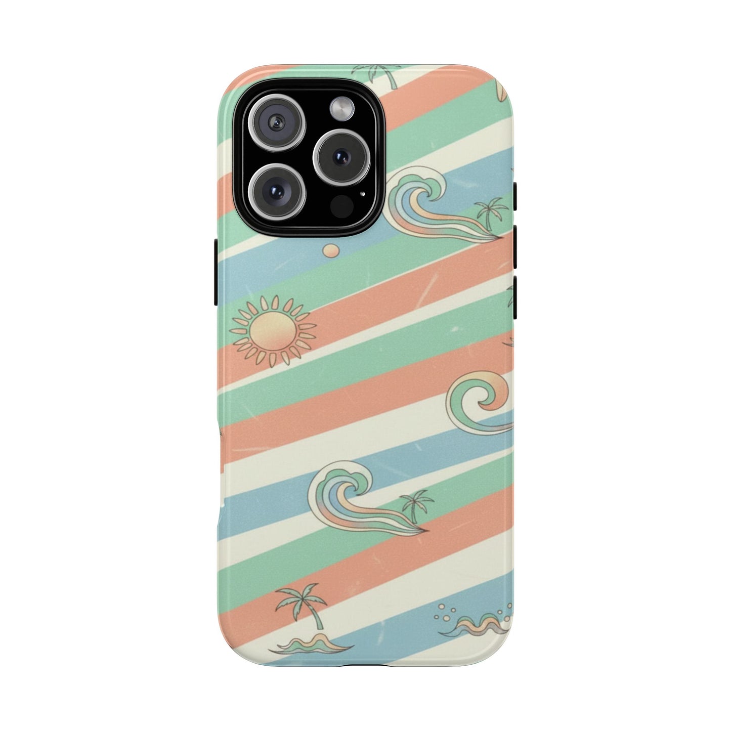 Beach Waves Tough Phone Case — Retro Surf Stripes, Palm & Sun Protective Cover
