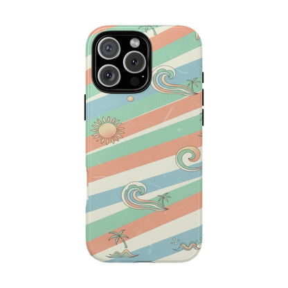 Beach Waves Tough Phone Case — Retro Surf Stripes, Palm & Sun Protective Cover