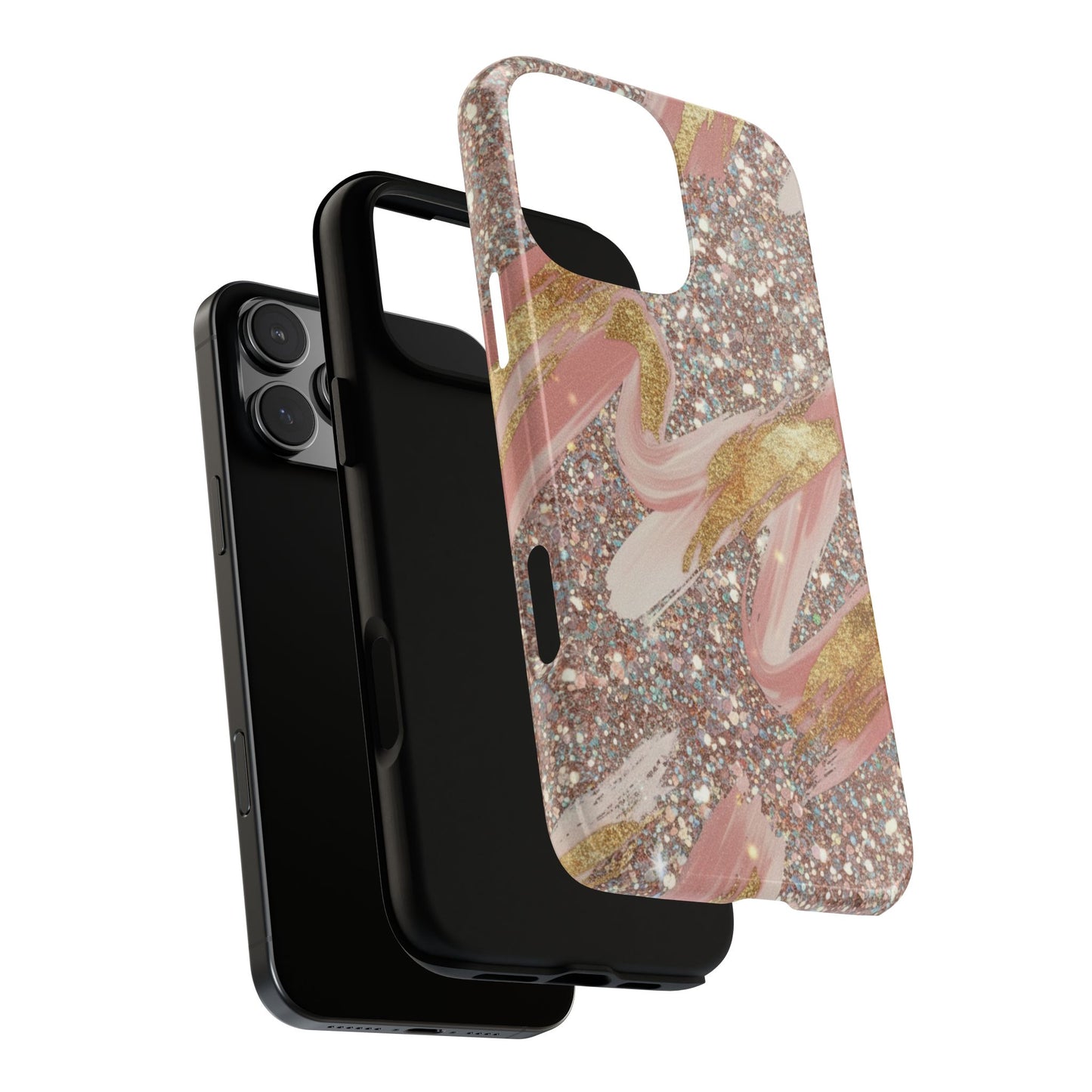 Glitter Blush Marble Phone Case — Pink Gold Swirl Tough Case