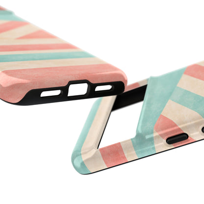 Pastel Stripes Tough Phone Case – Retro Coral & Teal Protective Cover