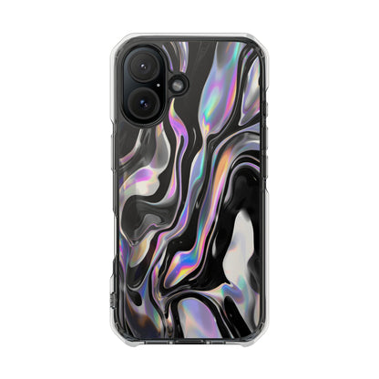 Magnetic Clear Impact Phone Case — Iridescent Black Marble Design