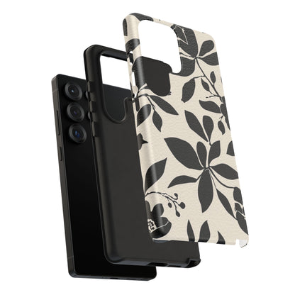 Black Floral Pattern Phone Case — Monochrome Botanical Tough Case