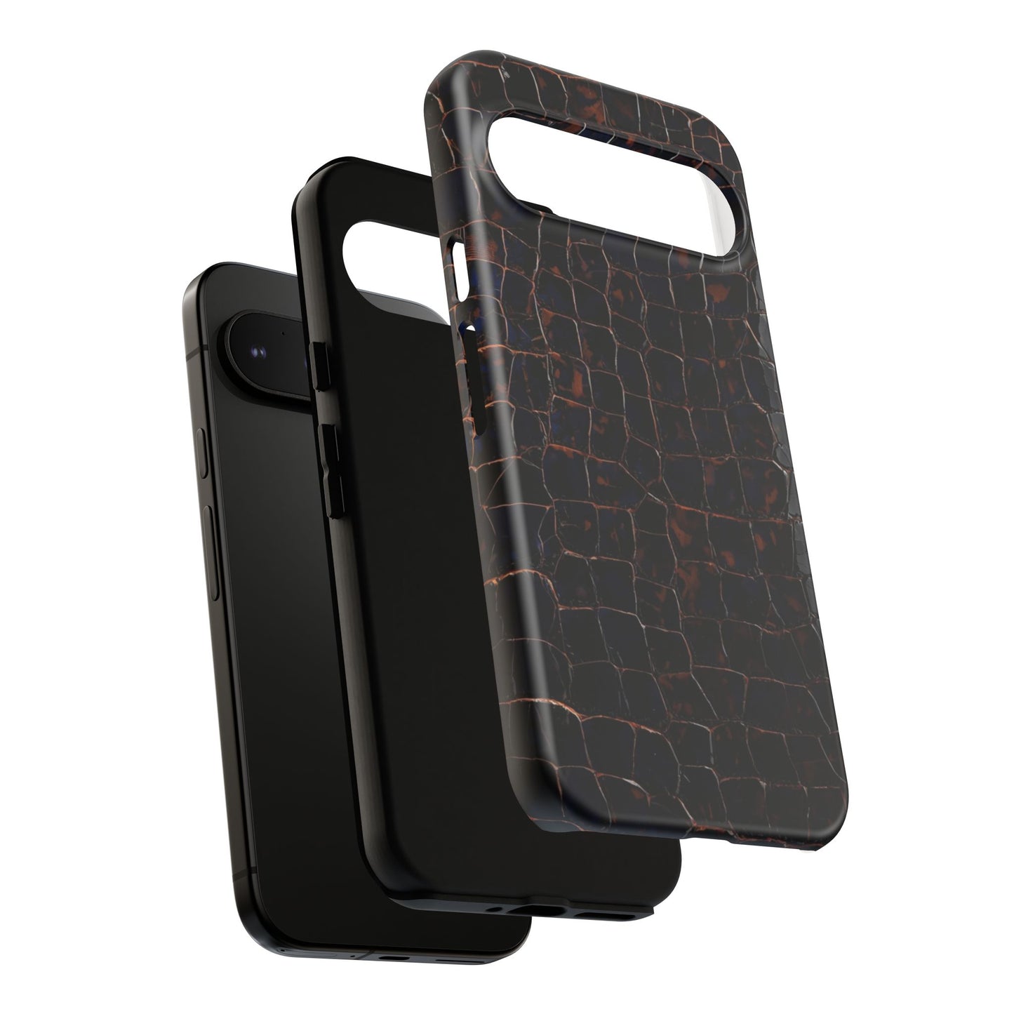 Croc-Embossed Tough Phone Case — Shockproof Black Alligator Texture