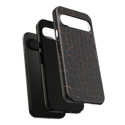 Croc-Embossed Tough Phone Case — Shockproof Black Alligator Texture