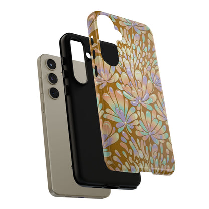 Floral Burst Tough Phone Case – Gold Pastel Botanical Protection