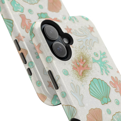 Sea Shells Magnetic Impact Phone Case — Pastel Coral & Teal Beach Design