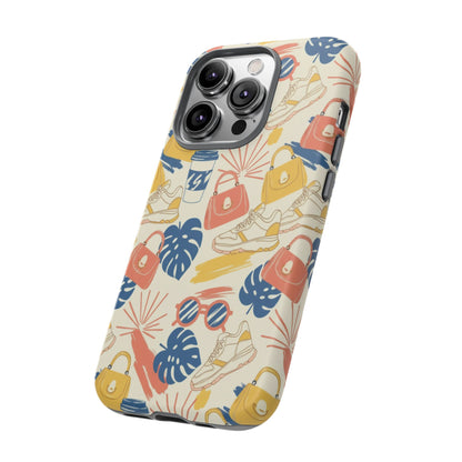 Tough Cases: Retro Summer Pattern Phone Case – Sunglasses, Sneakers & Tropical Leaves