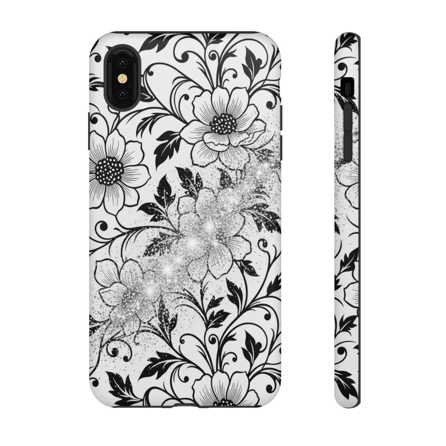Floral Lace Phone Case — Black & White Vintage Flower Protective Case