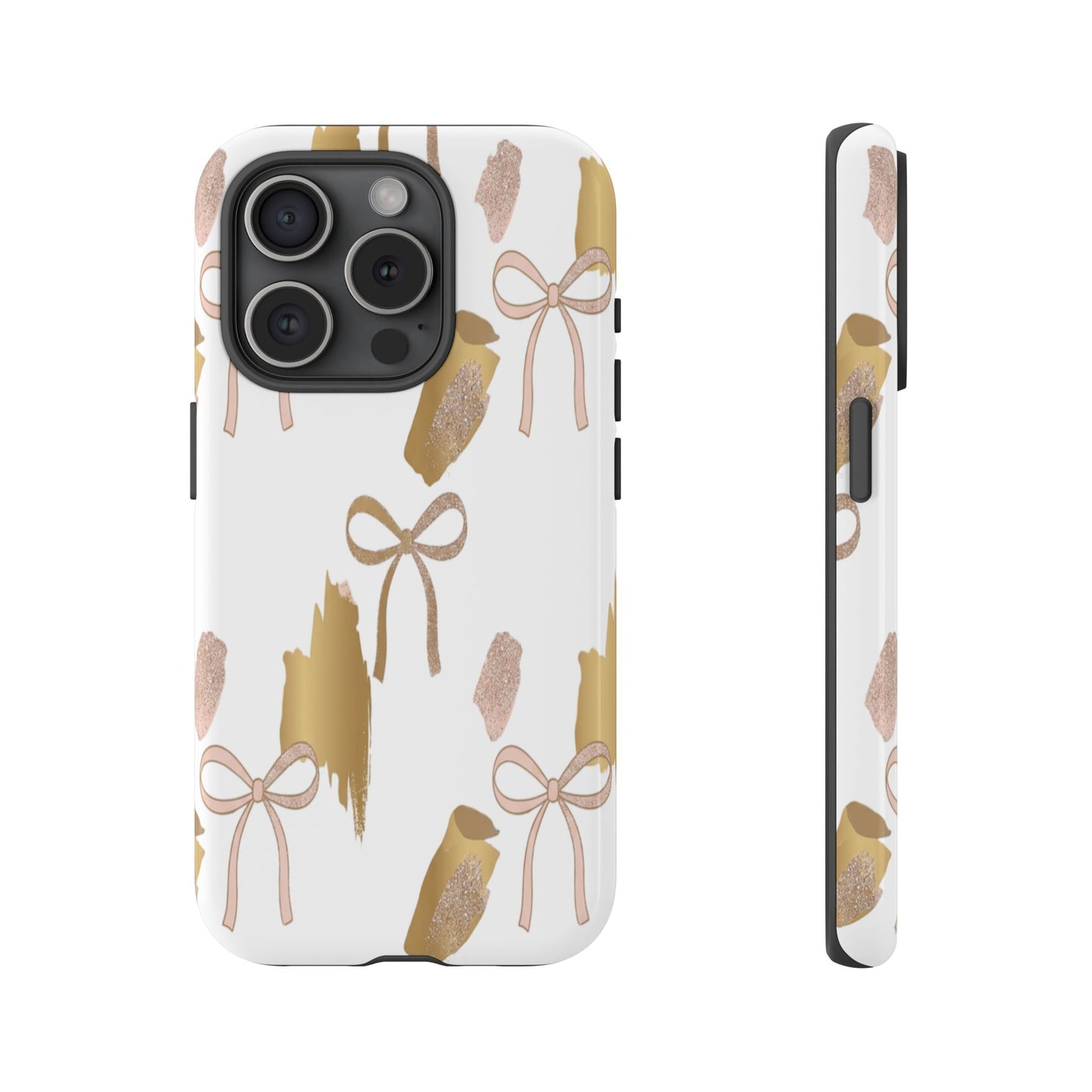 Phone Case — Gold Brushstroke & Blush Bow Pattern