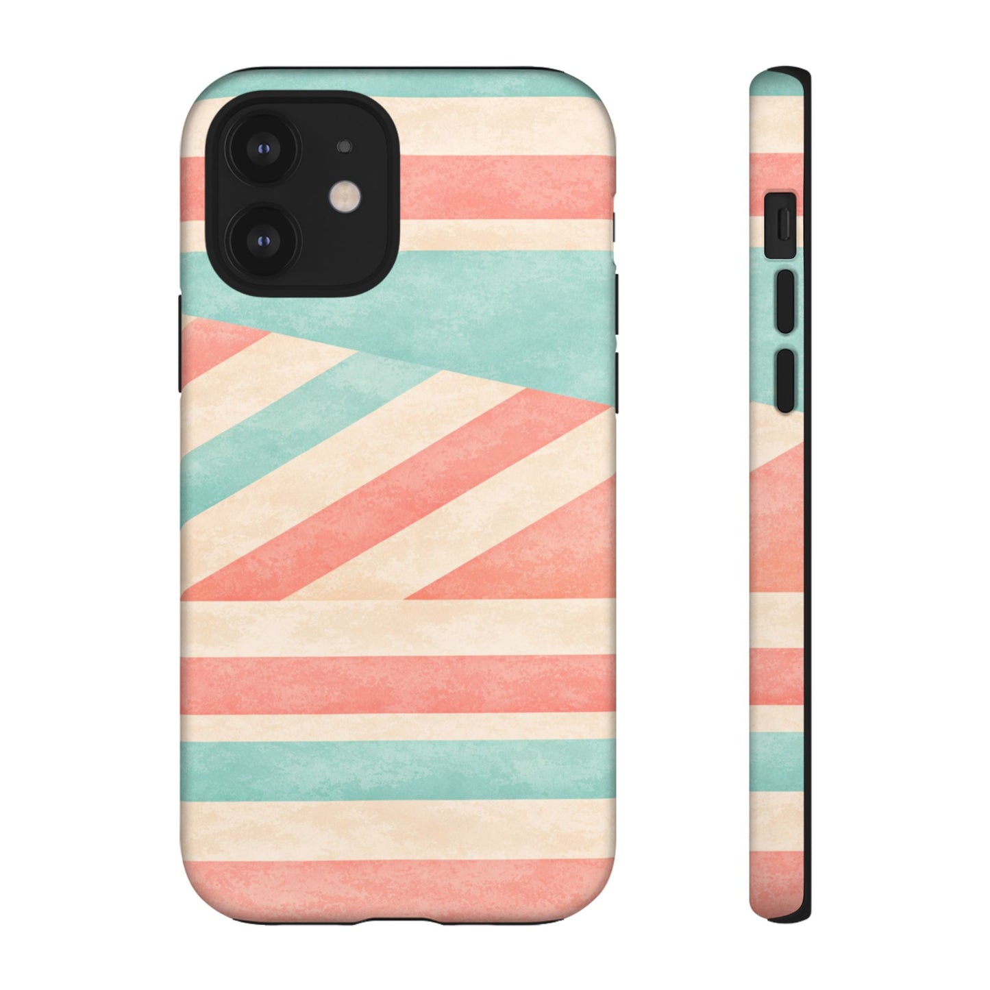 Pastel Stripes Tough Phone Case – Retro Coral & Teal Protective Cover