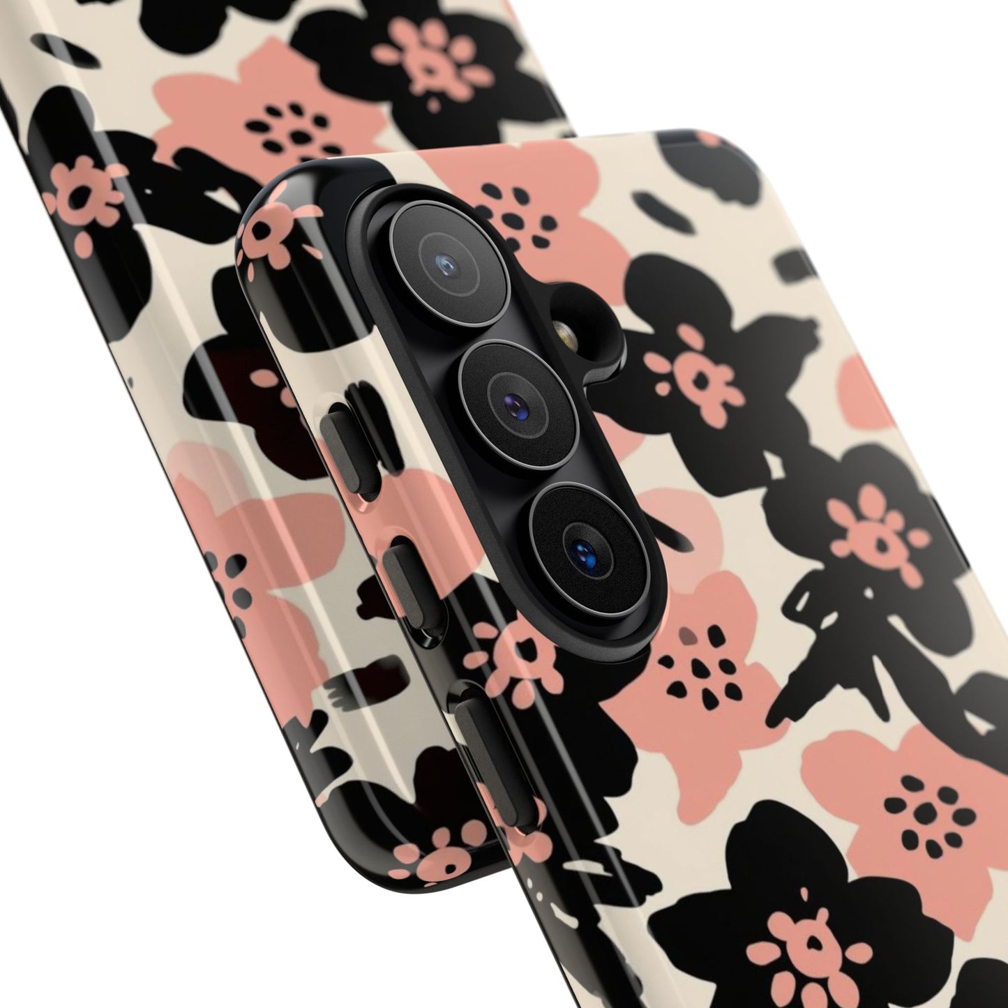 Floral Phone Case — Pink & Black Retro Blossom Protective Cover