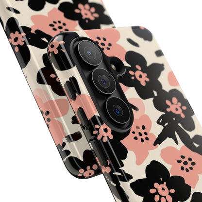Floral Phone Case — Pink & Black Retro Blossom Protective Cover