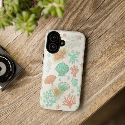 Seashell Coral Phone Case — Pastel Beach Shells Protective Tough Case