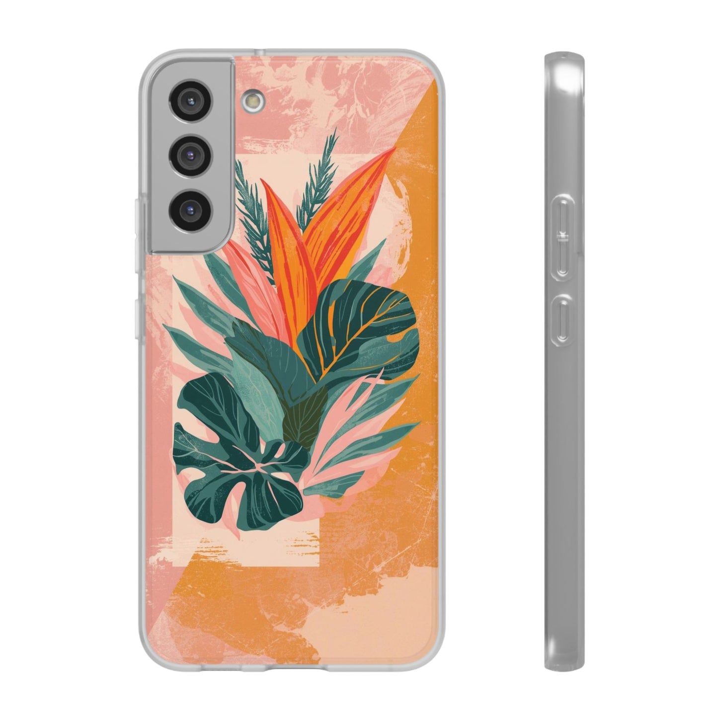 Tropical Botanical Phone Case — Pink & Orange Floral Flexi Case