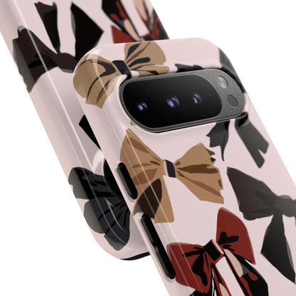 Bow Pattern Phone Case - Pink, Brown & Black Bows Protective Cover