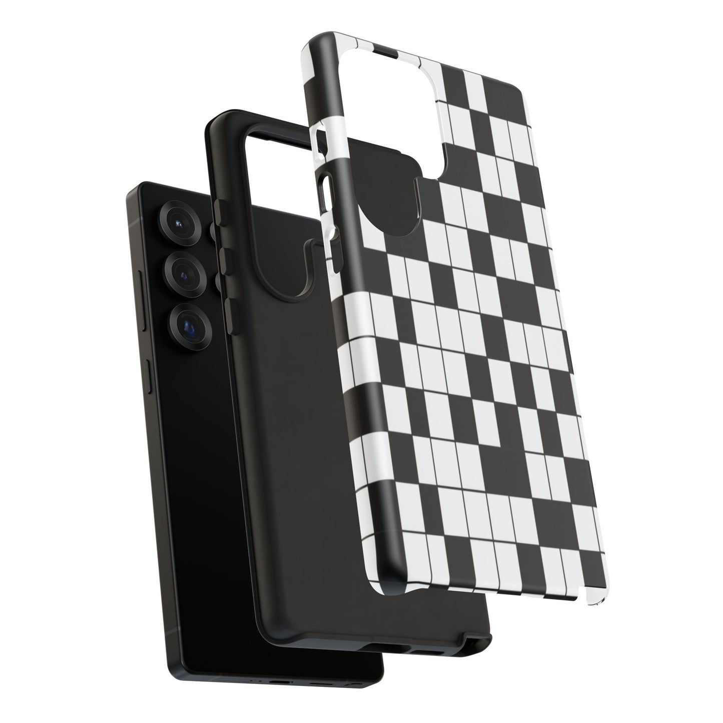 Crossword Grid Phone Case — Black & White Puzzle Pattern Tough Phone Cover