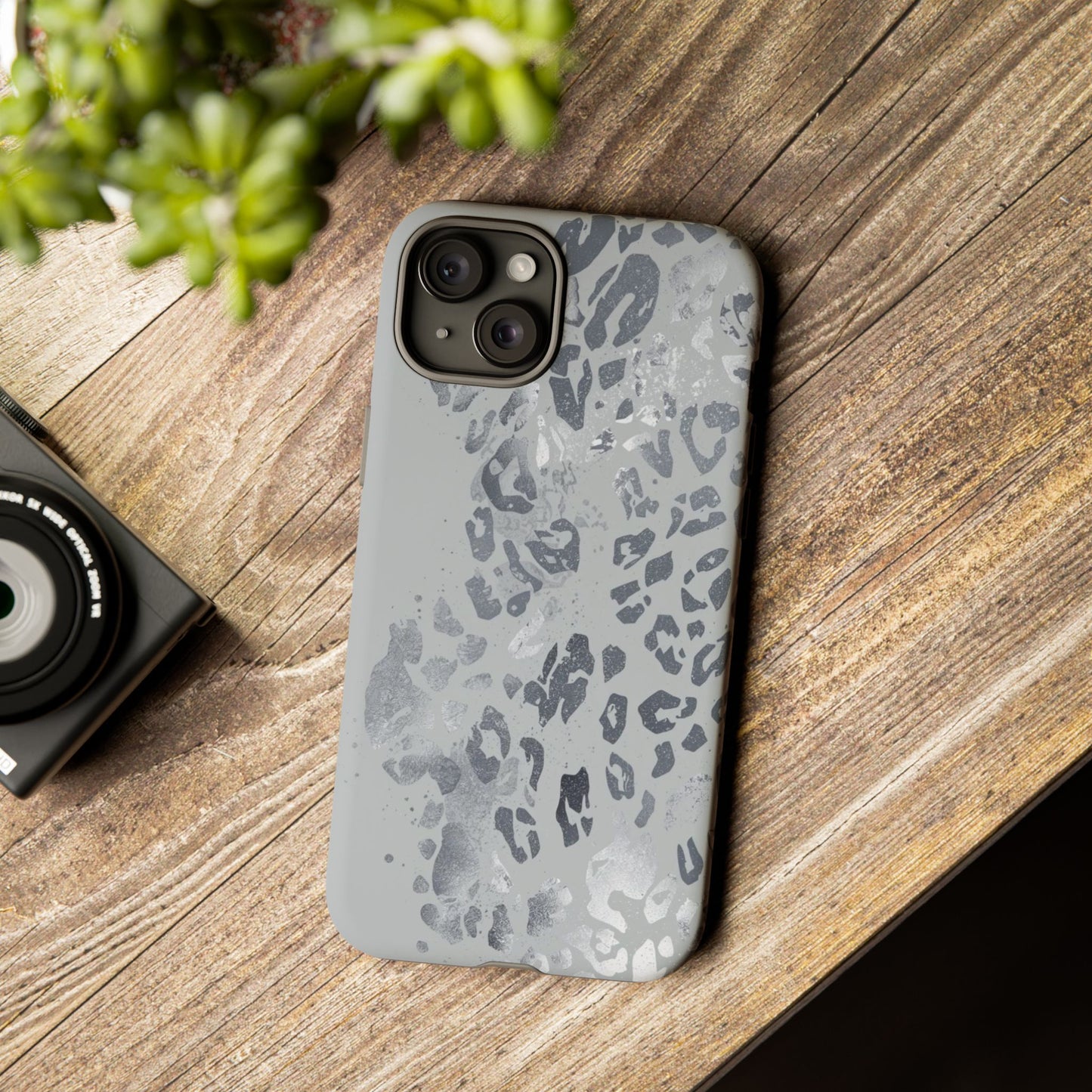 Gray Leopard Print Tough Phone Case