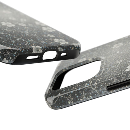 Floral Sparkle Tough Phone Case — Black & Silver Vintage Blossom