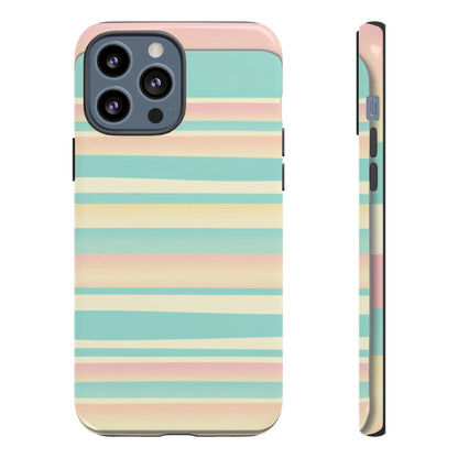 Pastel Striped Tough Phone Case — Mint, Peach & Cream Protective Cover