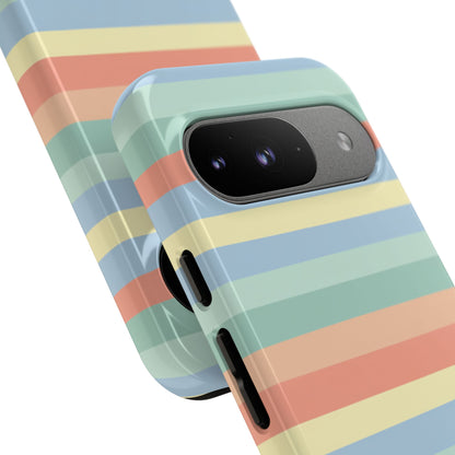 Pastel Striped Phone Case — Retro Horizontal Multi-Color Tough Case