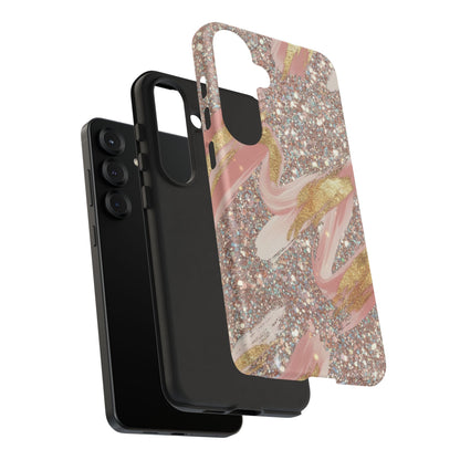 Glitter Blush Marble Phone Case — Pink Gold Swirl Tough Case