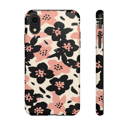 Floral Phone Case — Pink & Black Retro Blossom Protective Cover
