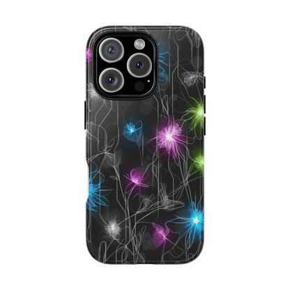 Neon Floral Tough Phone Case — Glow Flower Protective iPhone Cover