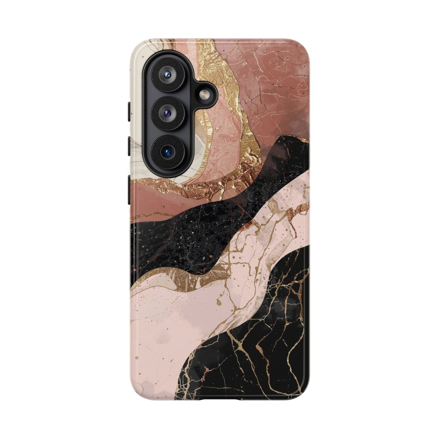 Marbled Rose Gold Phone Case — Abstract Pink & Black Protective Tough Case