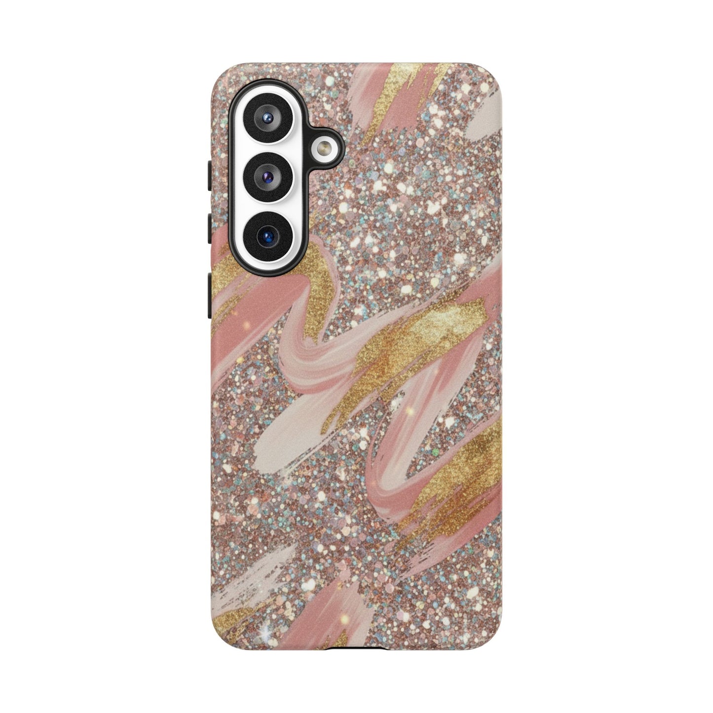 Glitter Blush Marble Phone Case — Pink Gold Swirl Tough Case