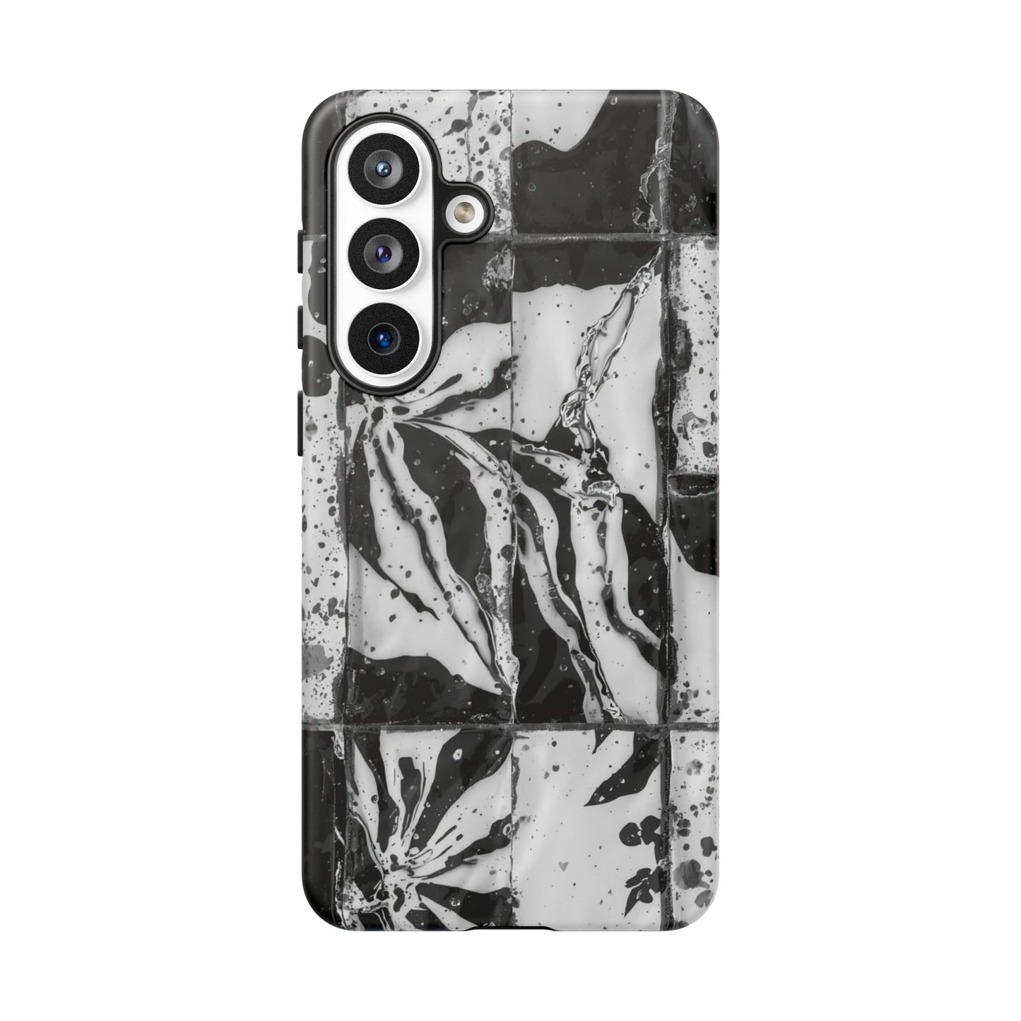 Monochrome Tile Floral Tough Phone Case