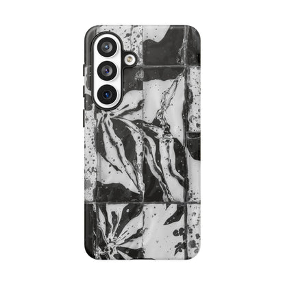 Monochrome Tile Floral Tough Phone Case
