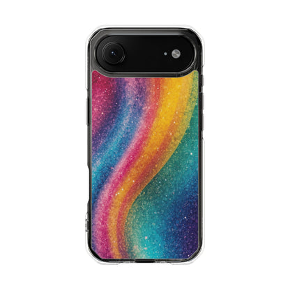 Clear Magnetic Phone Case — Rainbow Glitter Wave Impact-Proof Cover