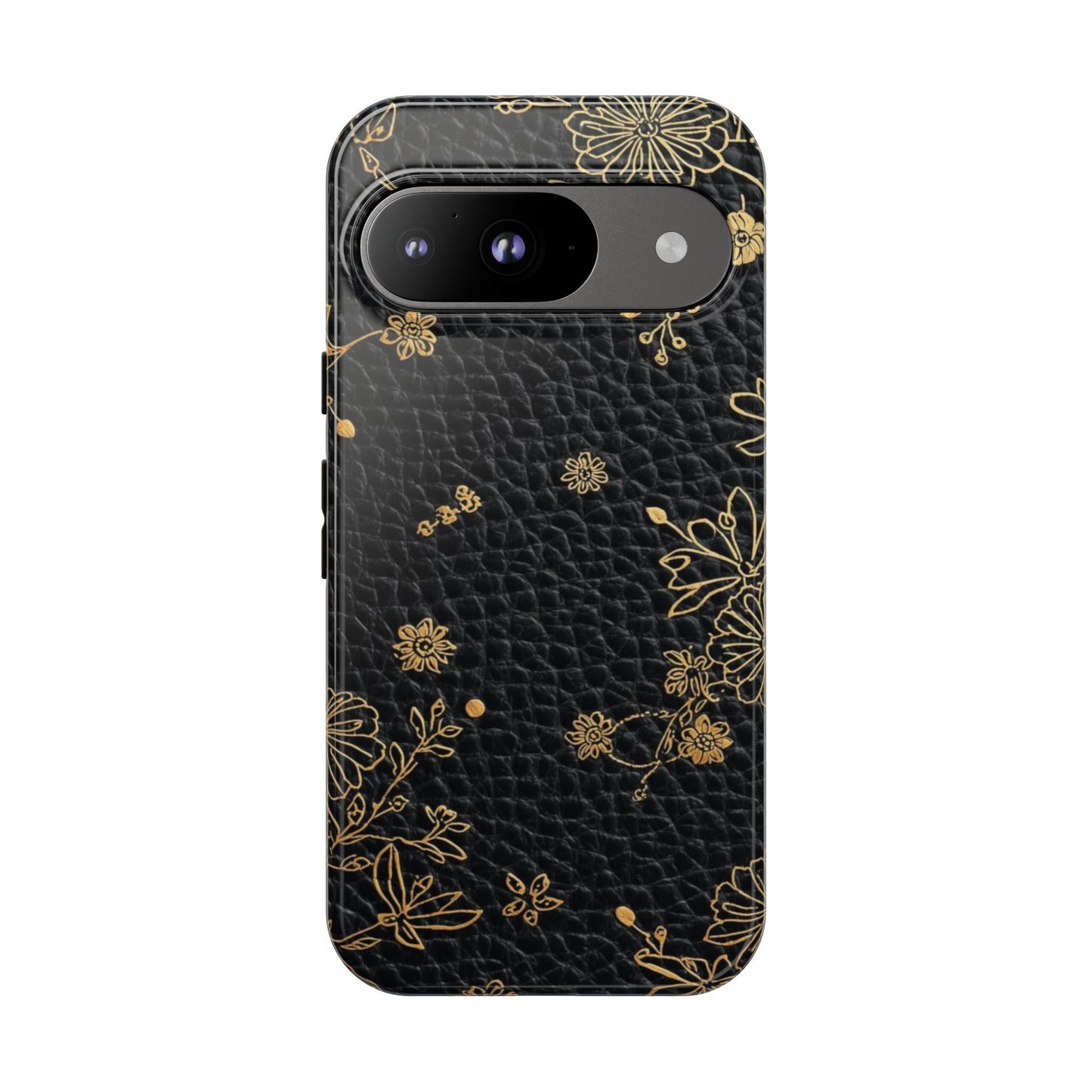 Floral Gold Foil Leather Texture Tough Phone Case