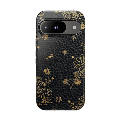 Floral Gold Foil Leather Texture Tough Phone Case